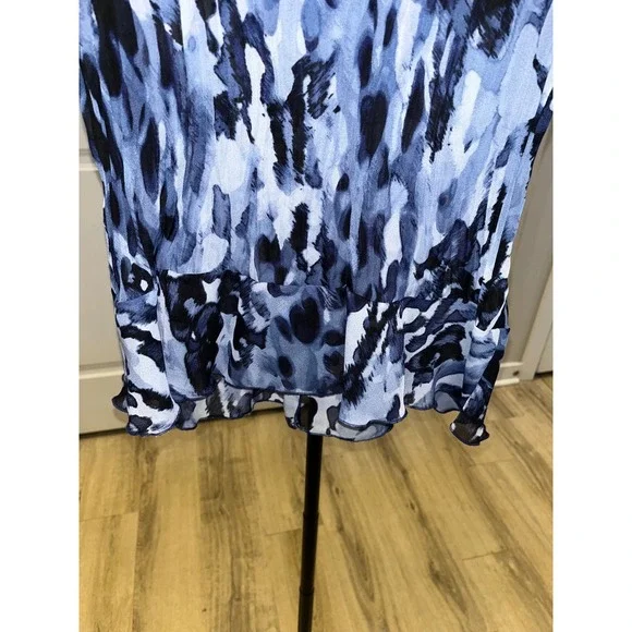Allison Taylor Y2K Blue Black Abstract V-Neck Short Sleeve RetroBlouse Women's M - Picture 11 of 11